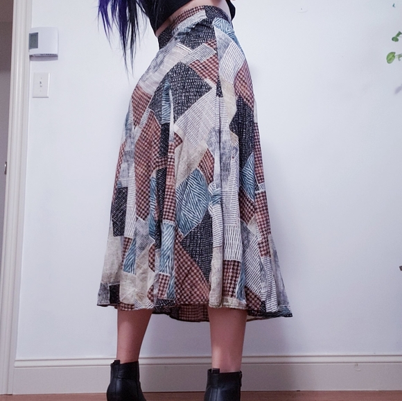 Lapis Full length Plaid Patch Flare Skirt - Picture 1 of 5